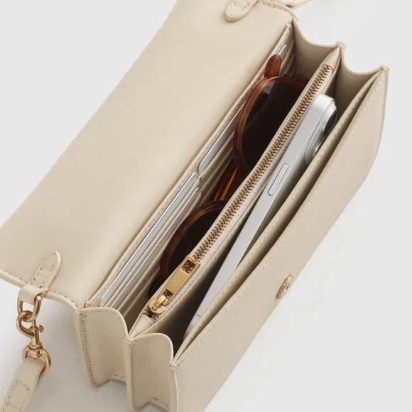 Quince Italian Leather Wallet Crossbody Purse Cream Minimalist Handbag - Picture 2 of 11